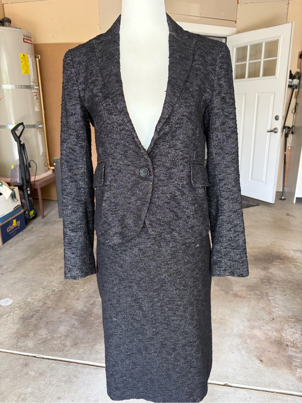 Theory Dark Charcoal Textured Pencil Skirt and Jacket Set